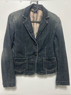GAP Vintage Y2K Denim Blazer / 0 Grunge Indie Fairycore Pattern Lining Jacket